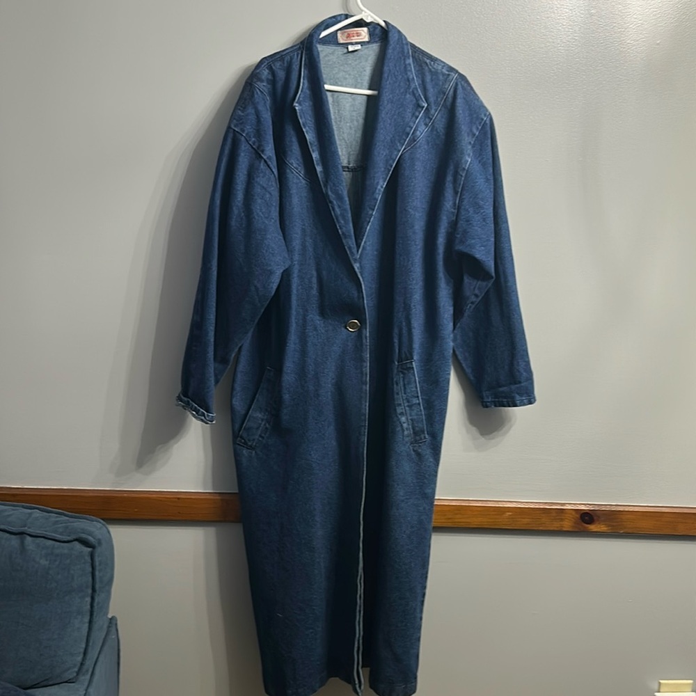 Vintage Apache Blue Denim Jean Jacket Duster Coat SZ Large